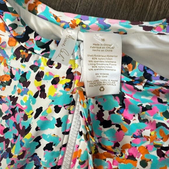 Anne Cole Printed Flutter Sleeve Zip Up Rash Guard One Piece Swimsuit-Size 16 - Picture 4 of 12